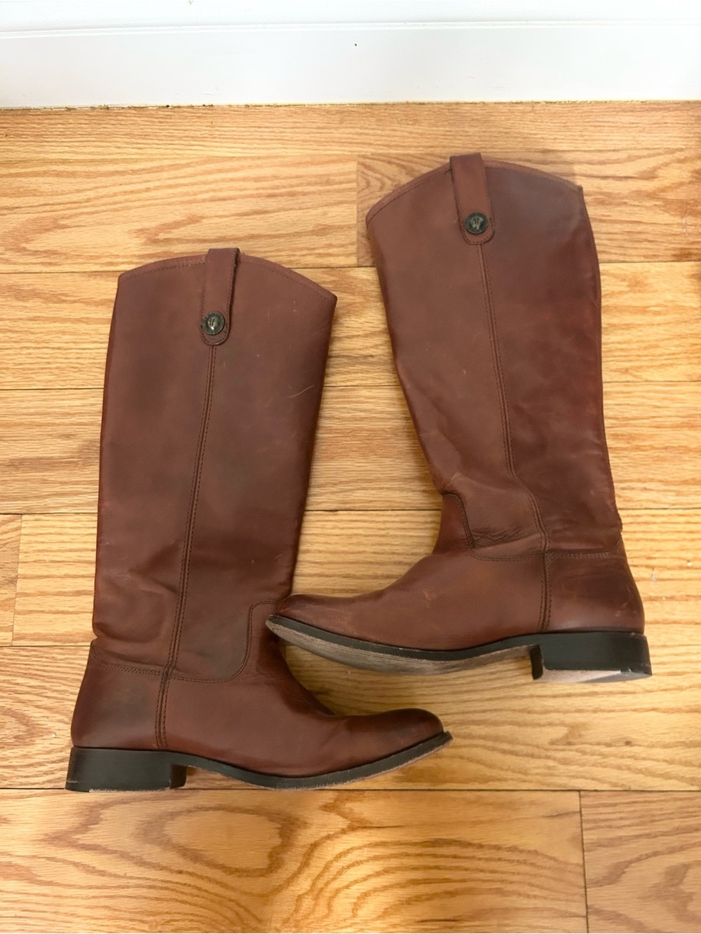 Frye Melissa Button Leather Brown Tall Boots - Picture 9 of 11